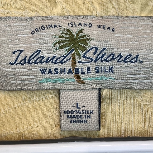 Island Shores 100% Washable Silk Pale Yellow Camp Shirt Sz L Beach Cruise Resort - Picture 3 of 16